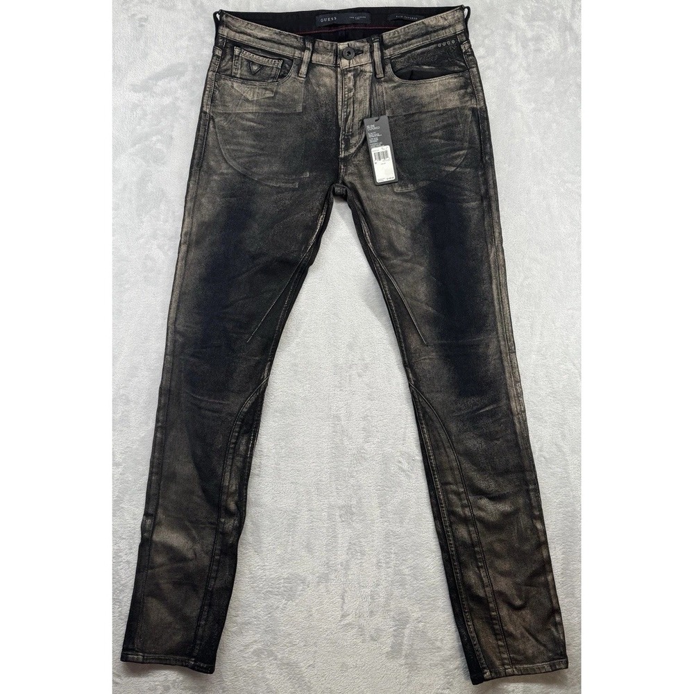 New Mens Distressed Guess Slim Fit Tapered Black Jeans Size 32x32 NWT